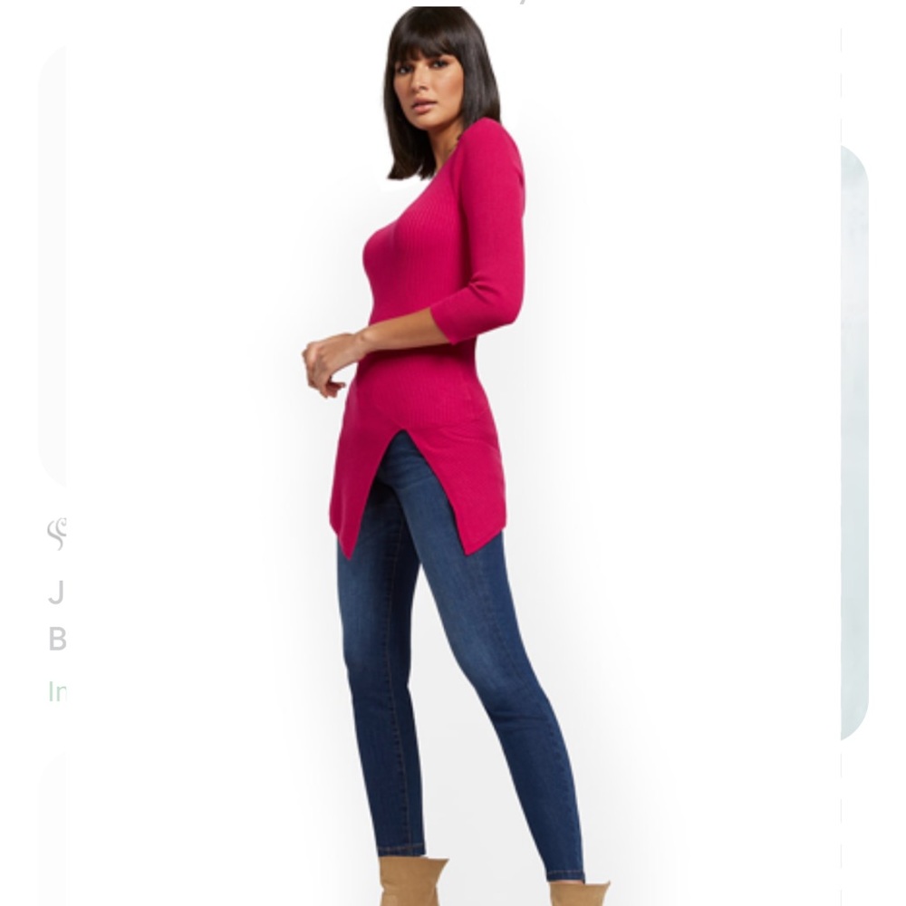 Maglia hot pink ribbed asymmetrical sweater top size small